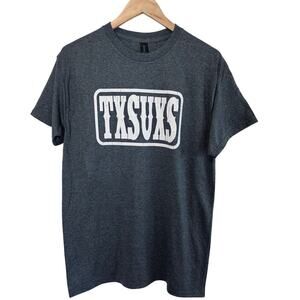Texas Sucks T-Shirt Mens Medium Gray White TXSUXS Boomer Sooner OU Oklahoma Fans